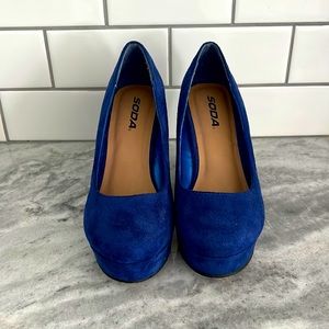 SODA Royal Blue Round Toe High Platform Wedge
